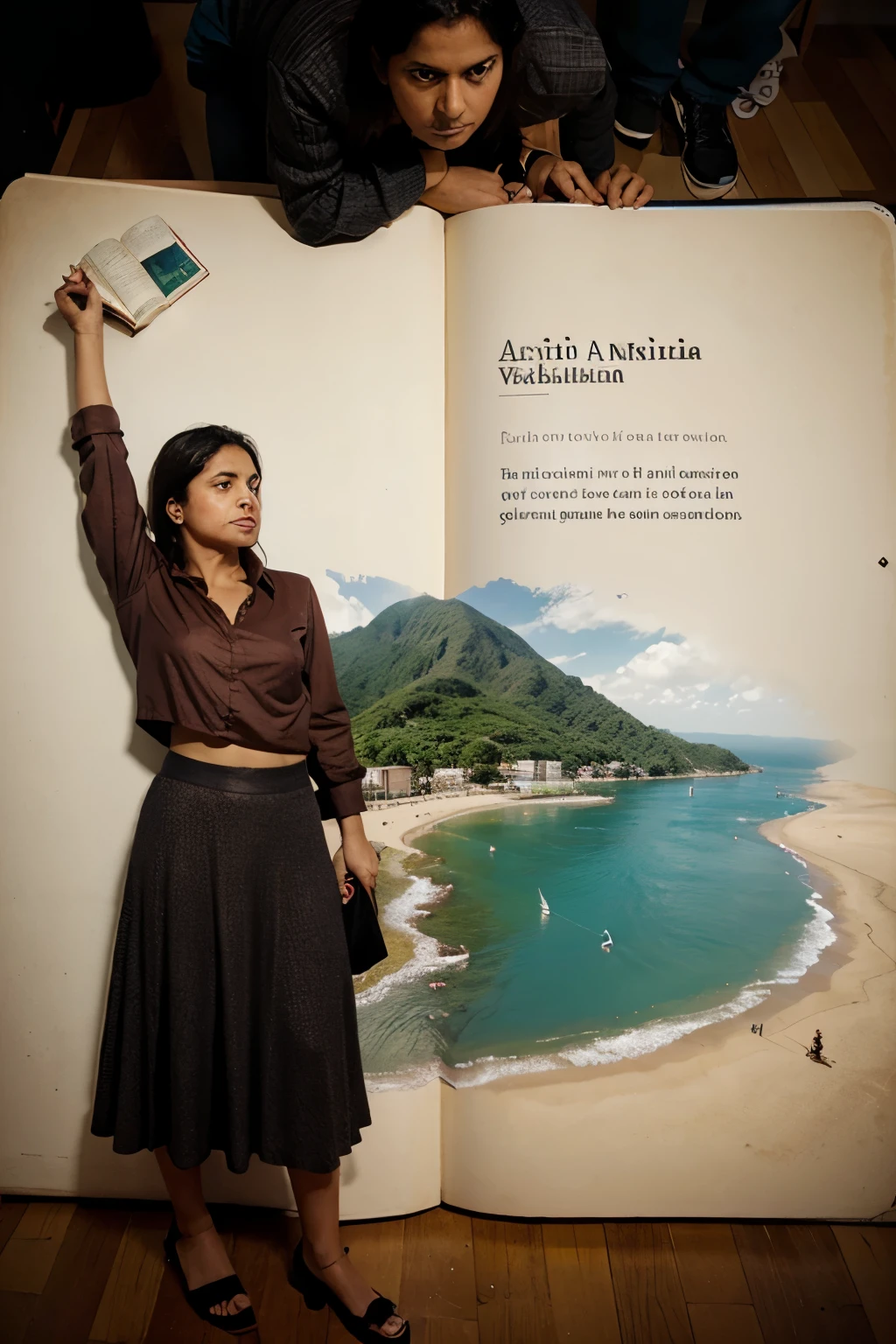 Combines two images of a world and Latin American literature