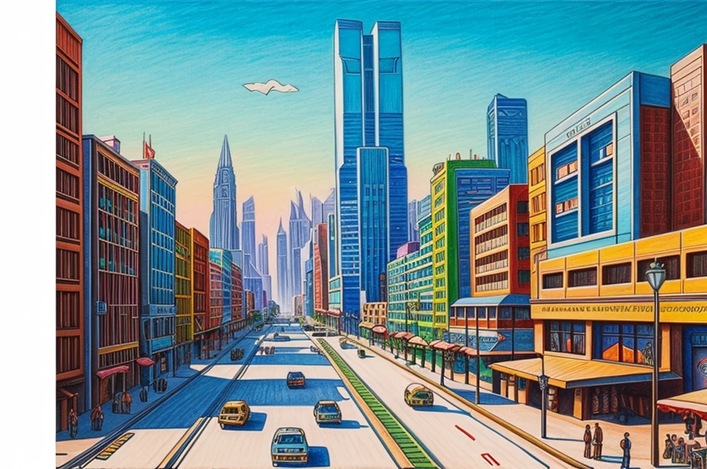 an image for a drawing contest with colored pencil technique, futiristic art style, of an alien city