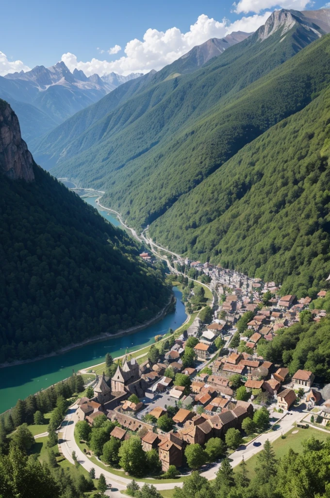 A medieval city in the middle of mountains and forests