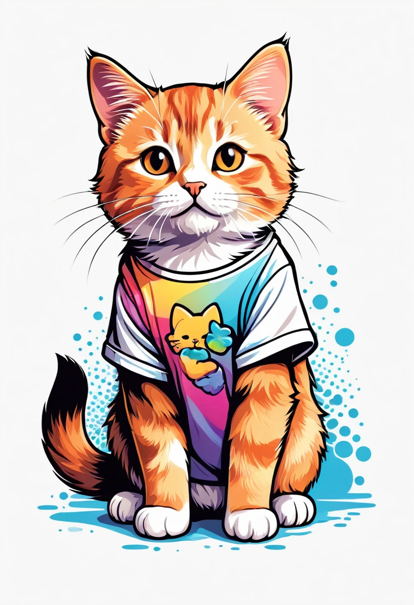 A t-shirt with a flat illustration of a cute cat, vector feito no Adobe Illustration, ultra detailed contour in black, colorful tones, highly detailed cleanliness, imagem vectorial, photorealistic masterpiece, professional photograpy, plain white background, isometric, Vibrant, vector