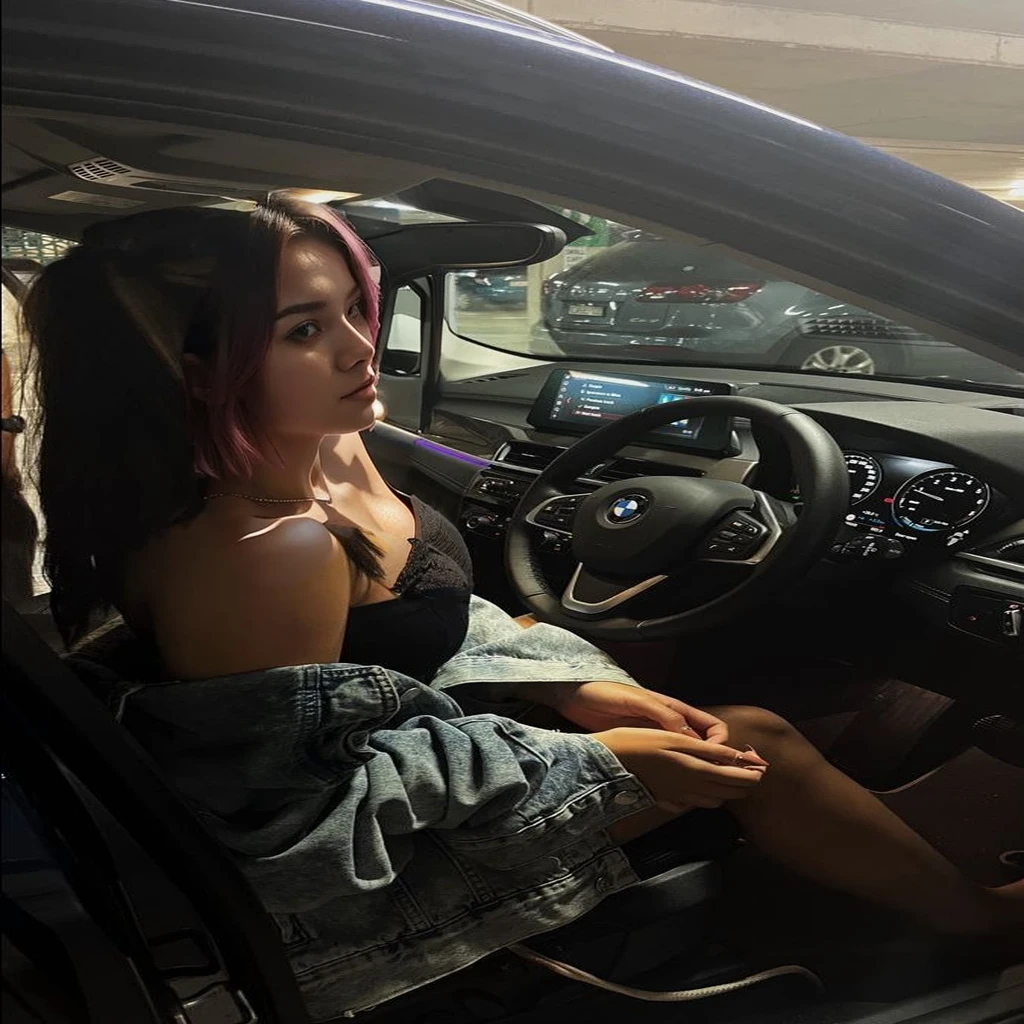 girl 21 years old, short shoulder-length hair, hair color pink, 