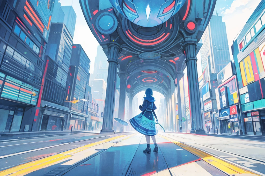 
an image for a drawing contest with colored pencil technique in futiristic art style of an alien city with geometric patterns