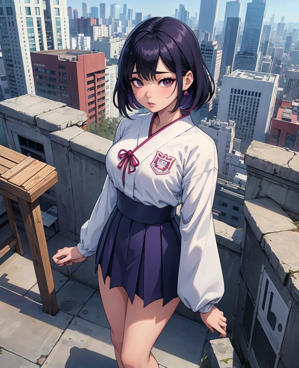 arafed woman standing on top of a building overlooking a city, ulzzang, korean girl, portrait of a japanese teen, dressed with long fluent clothes, 🤤 girl portrait, Chiho, Yoshitomo Nara, portrait of jossi of blackpink, young asian girl, from 8 k matte, e-girl, e - girl