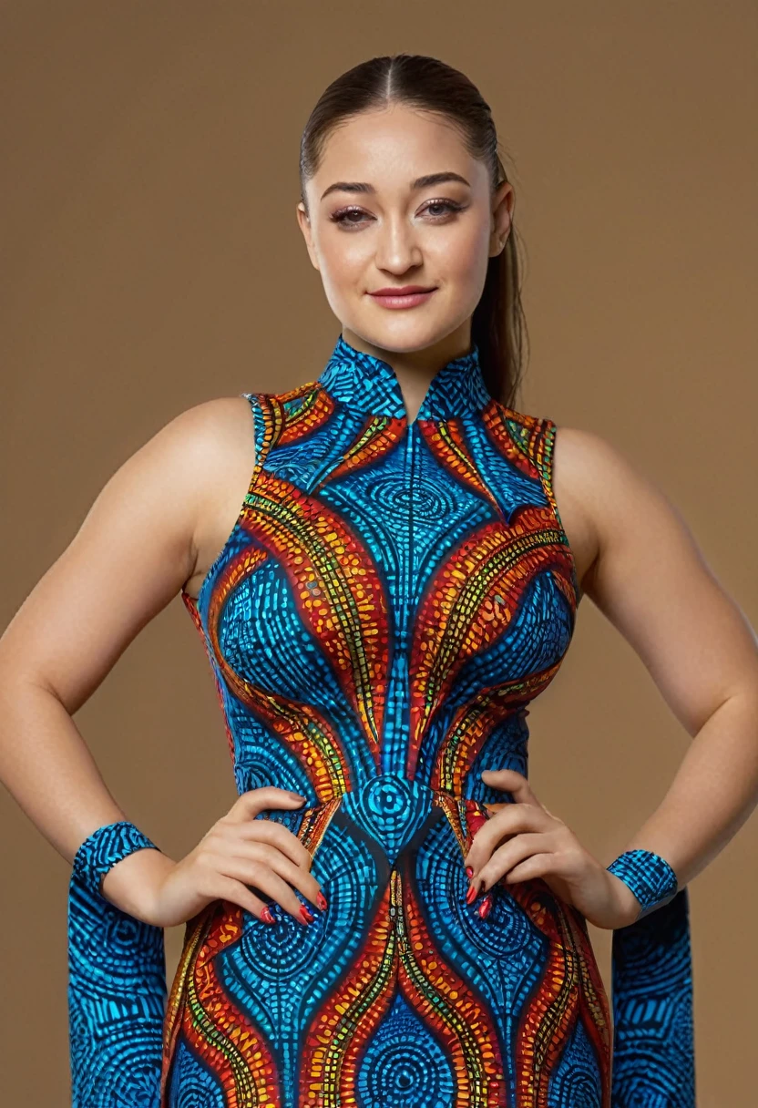 beautiful dani daniels wearing futuristic fashions, curvt body,stylish clothing inspired by the traditional Nigerian Ankara Dress, vibrant colors, slight smile, ultra high quality model, cinematic, 4k, epic, sharp focus, 4k resolution, golden ratio, trending on artstation, ultra high quality