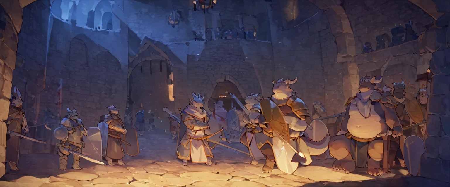 Dragon, male, furry anime,fat, chubby,perfect body,paladin,wearing Medieval adventure equipment ,A heavy greatsword on the back, Holding a large shield , medieval times, dungeon,anthro,doujin,yaoi,fantasy,isekai, adventure,boukensha, masterpiece, Sinematic lighting,accurate,by quanjiang