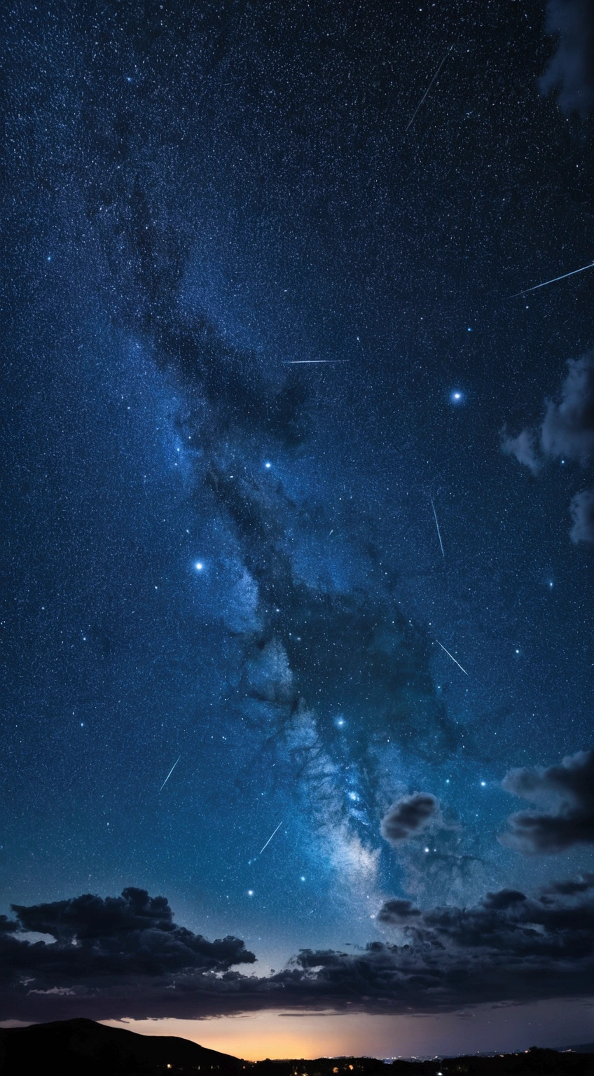 Starry sky with several night clouds, and with several constellations close to it.