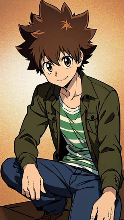 (best quality,4k,8k,highres,masterpiece:1.2),ultra-detailed,(realistic,photorealistic,photo-realistic:1.37),1boy,male,solo,brown hair,brown eyes,green striped shirt,long sleeves,blue jeans,blue shoes,full body,park,happy,expressive eyes,perfect face,new looks,tsunayoshi1