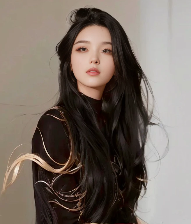 a close up of a woman have long hair and a black top, interesting long hair, have long hair, Long, glorious black hair, Beautiful black hair, long hairstyle, หญิงสาวที่have long hairมาก, Beautiful, flowing hair, long black hair, dark long black hair, long black hair, has long black hair, absurdly long black hairด์, long black hair, long black hair,