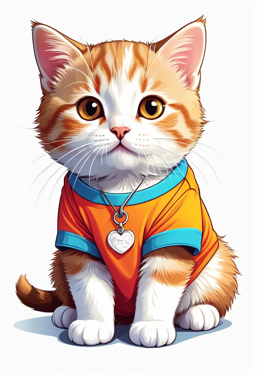 A t-shirt with a flat illustration of a cute cat, vector feito no Adobe Illustration, (outlines:1), (photorrealistic:1.3) , ultra detailed in black, colorful tones, highly detailed cleanliness, imagem vectorial, obra-prima photorrealistic, professional photograpy, plain white background, isometric, Vibrant, vector