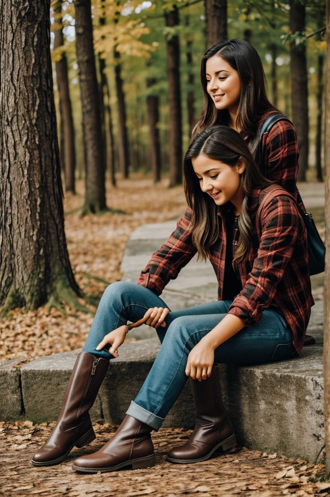 Girl putting on boots