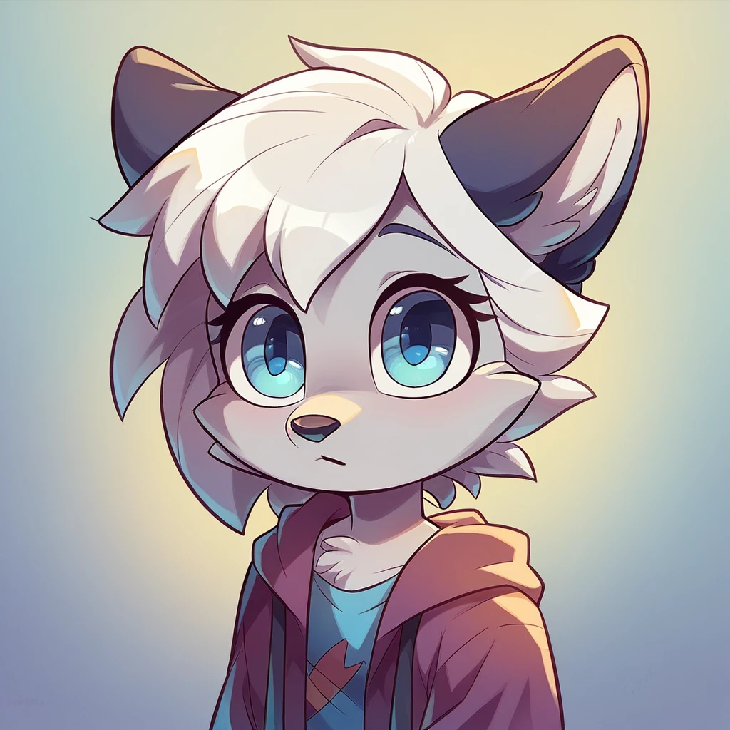 little fox, female, white hair, silver fur, blue eyes, cute kid, , alone, kid , white hair, cute
