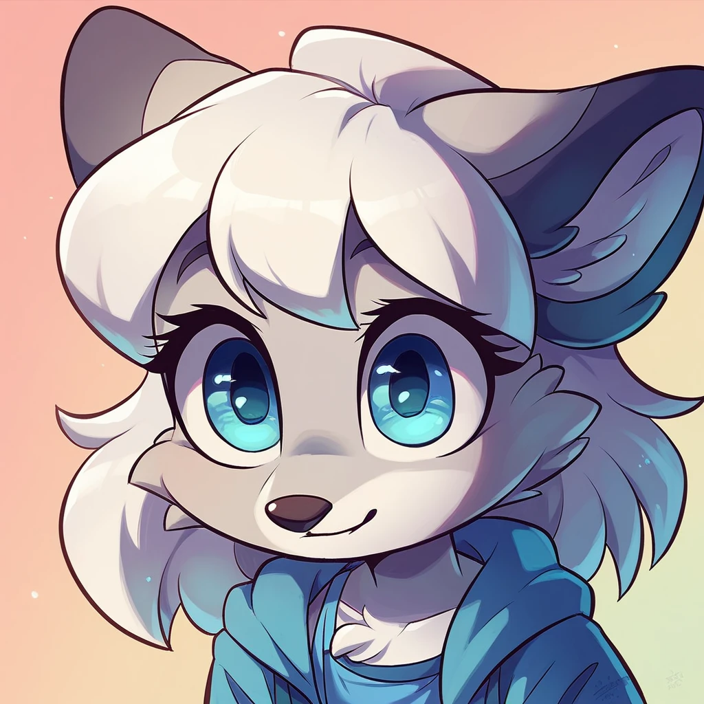 little fox, female, white hair, silver fur, blue eyes, cute ???, , alone, ??? , white hair, cute