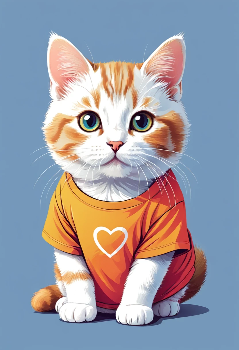 A t-shirt with a flat illustration of a cute cat, vector feito no Adobe Illustration, (outlines:1), (photorrealistic:1.3) , ultra detailed in black, colorful tones, highly detailed cleanliness, imagem vectorial, obra-prima photorrealistic, professional photograpy, plain white background, isometric, Vibrant, vector