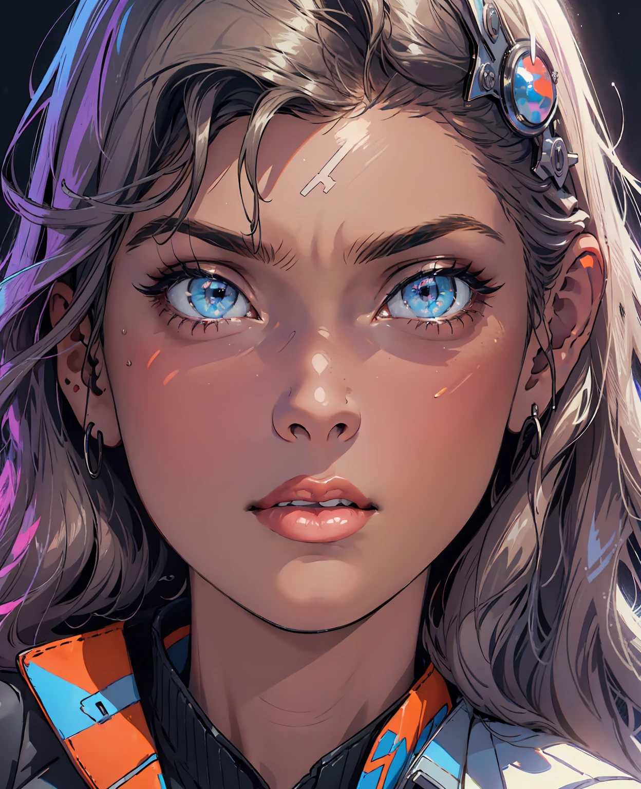 (black riders jacket:1.1), (masterpiece, best quality, pretty girl, beautiful face, 8k, raw photo, photorealistic, absurdres:1.2), teens, cowboy shot, dutch angle, facelight, film grain, chromatic aberration, highres, ultra detailed, finely detail, light blue frilled lace dress, detailed skin and eyes and face, sharp pupils, realistic pupils, sharp focus, street