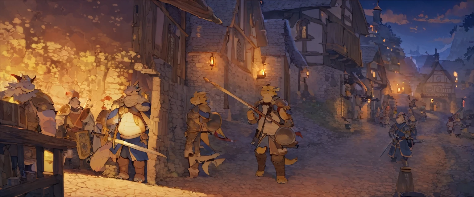 Dragon, male, furry anime,fat, chubby,perfect body, detailed face,paladin,wearing Medieval adventure equipment ,A heavy greatsword on the back, Holding a large shield , medieval times, village,anthro,doujin,yaoi,fantasy world ,isekai, adventure,boukensha, masterpiece, Sinematic lighting,accurate, extremely detailed,by quanjiang 