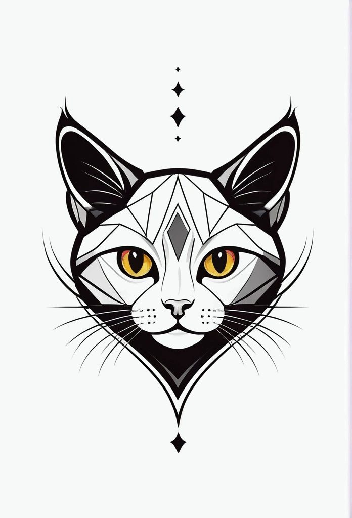 colorful logo, Cute minimalist kitten head illustration vector, front, magie, Sharp design, Mou, Monochromatic color, Black magic colorful ink, t shirt design, Studio Ghibli style, O design deve ser arte vetorial . Usando Adobe Illustrator, Create a sophisticated, Simple but captivating logo. Keep the design centered on the cat's eye, Capture your uniqueness and charm. The logo should evoke a sense of sophistication and tranquility. The emphasis on low-poly style adds a touch of luxury. The overall aesthetic should be sleek and modern, relevant to your brand and logo goals, black backgrounds, ((Symmeter)) It's a kitten