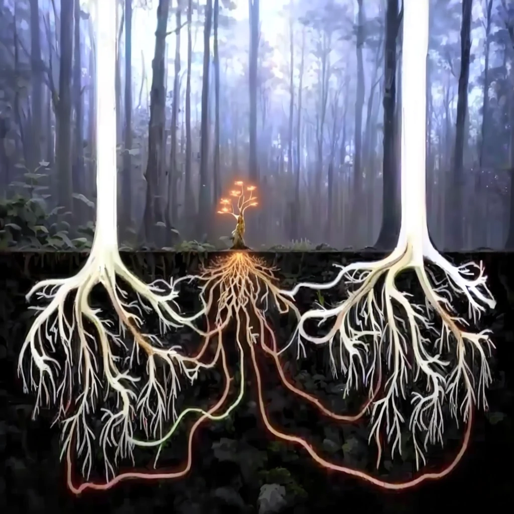 there are two trees with their raizs growing out of them, raiz system, covered with raizs, cogumelos crescem do corpo, plant raizs, tree raizs, raizs dangling below, crescimento fúngico, micélio, raizs, with arteries as raizs, raizs underwater, fungo e gavinhas simples e estranhos, butress tree raizs, raiz, fungos, raized lineage