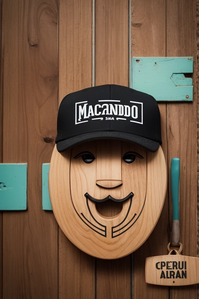 Create a phrase logo "macanudos" com barril de chopp, in a cap