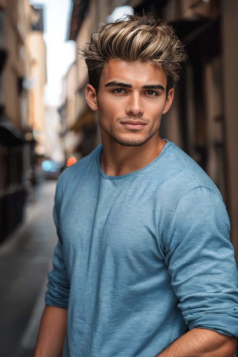 handsome man , blue colored eyes, hair blonde, no tattoo 