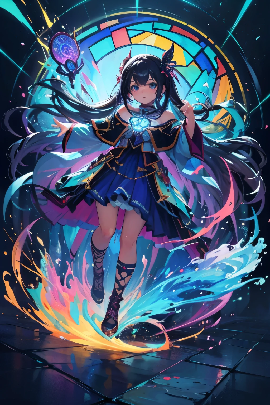 (masterpiece, Highest quality, Highest quality,Official Art, beautifully、aesthetic:1.2),(One girl:1.3), One girl BREAK stained glass art, Colored Glass, Lead wire, Light transmission BREAK Vivid colors, Intricate Design, Glowing effect, Spiritual atmosphere