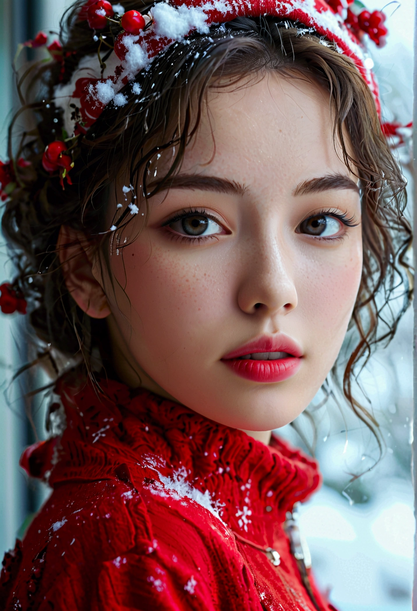 (8K, RAW Photos, Highest quality, masterpiece:1.2), (Realistic, Photorealistic:1.37), Very detailed, High resolution,, beautiful and detailed face, (Slim waist) :1.3), , Beautiful, smooth skin, Skin Texture, Floating Hair, Professional Lighting, The whole human body, Shot inside a villa in the snowy mountains、(((32k))),(((High detail))),(((Snow mountain villa interior background)))、(((Realistic)))、(((Berry shorts and beautiful bare legs)))、(((beautiful)))、(((Blonde curly hair:1.4)))、(((Red sweater)))、(((The finer details))) 、(((Big Breasts)))、Attention to detail,Realistic atmosphere,beautiful dark eyes,Mouth details,Glossy Lips, Thin eyebrows,beautiful目、Soft white skin that shines in every detail、 deep colored eyes,very beautiful eyes,Lip details、 very beautiful face,Very beautiful face、 A vivid face,glossy beautiful lips, Realistic, Young gravure Idol, very beautiful ,moderately beautiful,Young sensual gravure Idol,Young gravure Idol, beautiful, Cute and sexy ,Blushing,17Year,Brown shiny hair,,beautiful.High detailハイビジョン,Shapely breasts, Mature Body, ,Watery eyes、Transparency、beautiful skin、Idol、My Makeup、front、 smile、 Big Breasts、Detailed depiction of hair、Eyelash details,