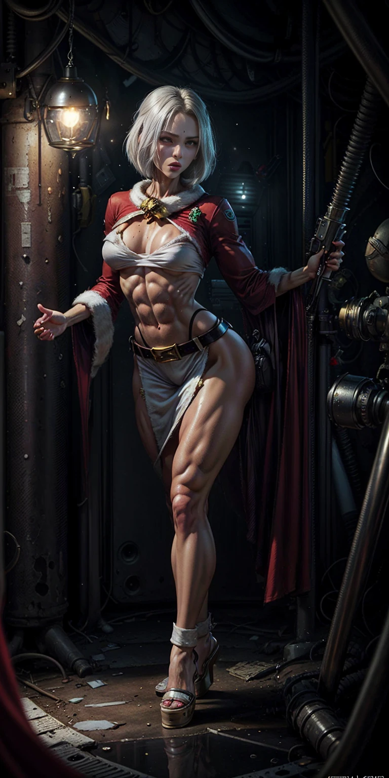 (((1 girl))), (Cassia Orsellio), (short white hair), (Red eyes), , (((wearing a sexy Santa suit))), (Full body view), (in the motel room), (((slender, muscular legs))), thin waist, Stomach Muscles, big ass, (((Full body photo))), black high heel shoes, (standing with one eye closed and showing her very sensual tongue), (((very sensual expression))), (HDR), eye reflection, extended eyes, extended eyes, moody, cheered up, minimalism, cheered up style, ray tracing, cinematic lighting, cinematic lighting, shine, shine, jpeg artifacts, bright light, rays of god, ray tracing, drop shadow, panorama, Sony FE, from behind, below, below, UHD, piece of teacher, necessary, necessary, anatomically correct, super detail, high quality , Best Quality , very high, 16k