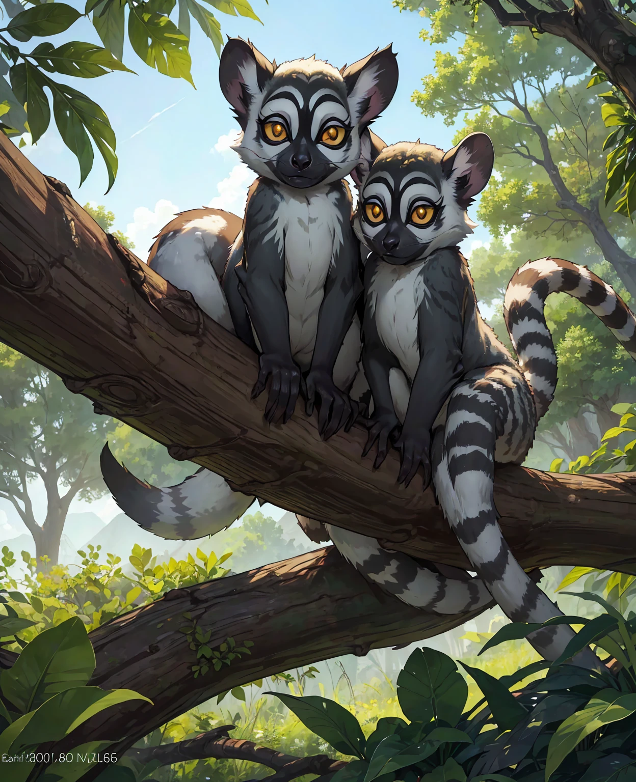 a cute lemur, adorable lemur, realistic lemur, lemur in the wild, lemur on a tree branch, lemur with big eyes, lemur with long tail, photorealistic lemur, highly detailed lemur, extremely detailed lemur, (best quality,4k,8k,highres,masterpiece:1.2),ultra-detailed,(realistic,photorealistic,photo-realistic:1.37),vibrant colors,natural lighting