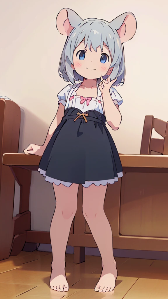 ((masterpiece))((Highest quality))Mouse Ears、girl、smile、blush、Flat Chest、Are thin、、low length、Gray Hair、blush、Are standing、Whole body image、Even your toes are visible、Eye level on face、front、No background、Mouse pose、真frontのアングル、