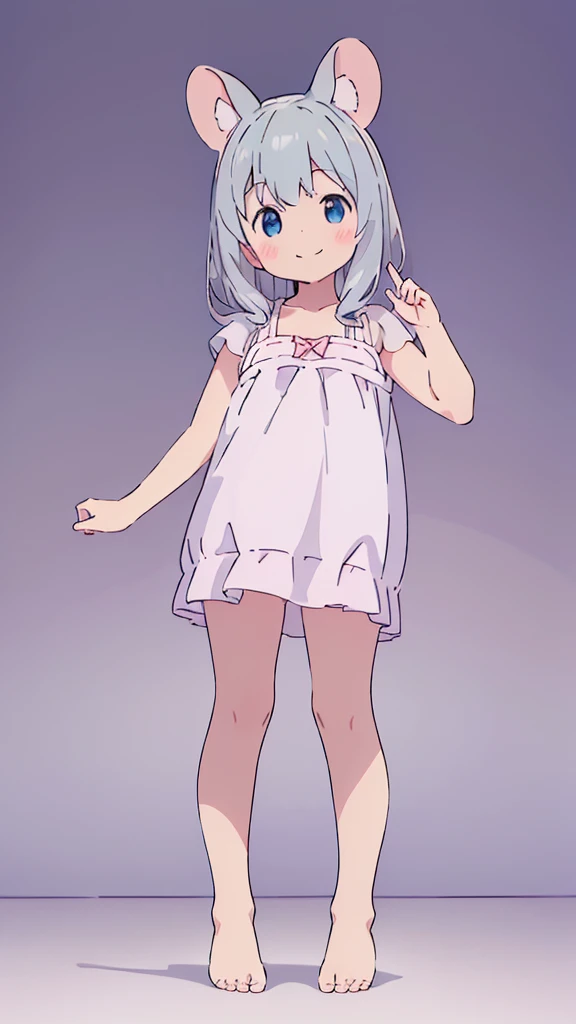 ((masterpiece))((Highest quality))Mouse Ears、girl、smile、blush、Flat Chest、Are thin、、low length、Gray Hair、blush、Are standing、Whole body image、Even your toes are visible、Eye level on face、front、No background、Mouse pose、真frontのアングル、