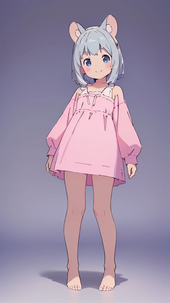 ((masterpiece))((Highest quality))Mouse Ears、girl、smile、blush、Flat Chest、Are thin、、low length、Gray Hair、blush、Are standing、Whole body image、Even your toes are visible、Eye level on face、front、No background、Mouse pose、真frontのアングル、