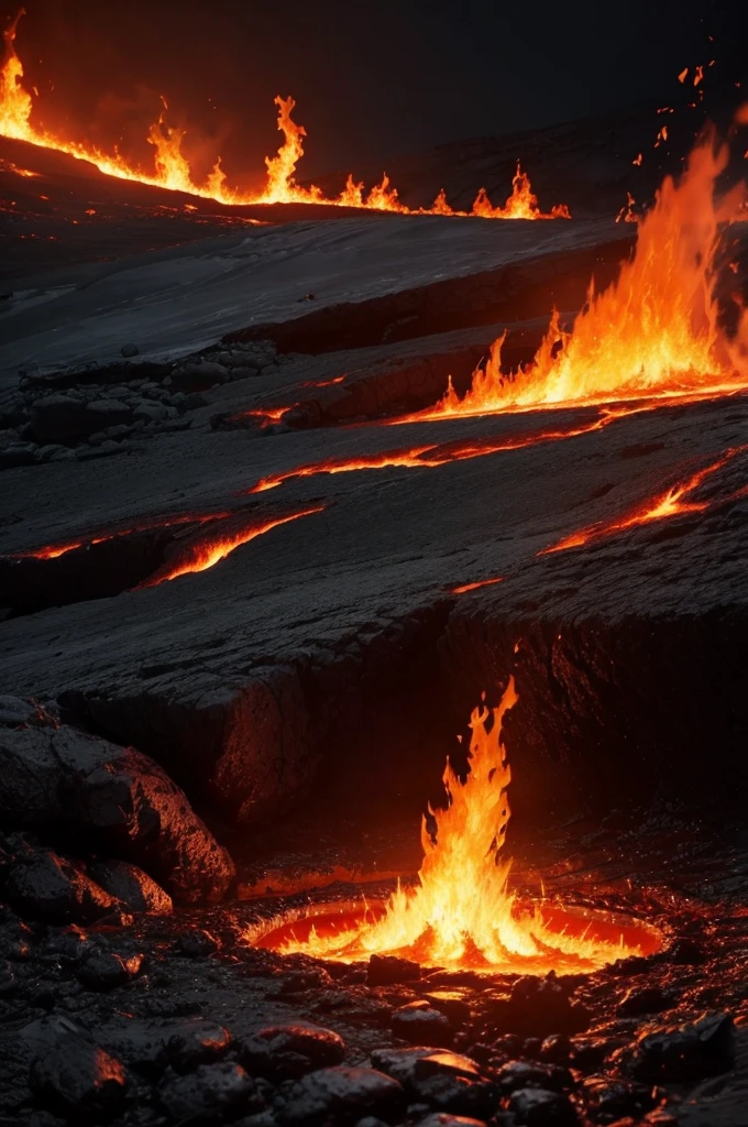 Lake of Fire and Brimstone**
- Image of a lava lake or a burning fire.
- Visual effects that simulate flames and smoke to create an environment of hell or damnation.