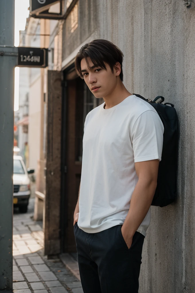 photo of men, short hair, casual clothes, casual style, 8k uhd, dslr, soft lighting, high quality, film grain, Fujifilm XT3