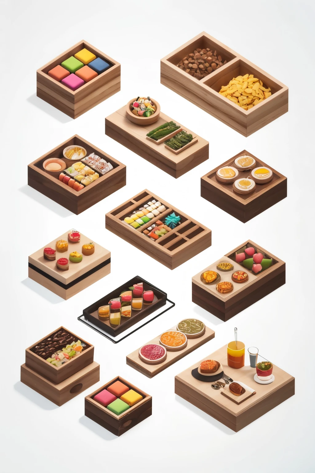 Colorful 3D Icon Sets of food and beverage industry, 3d rendering, white background, isometric, translucent, C4D, blender, clean, Pinterest, hyper detailed”