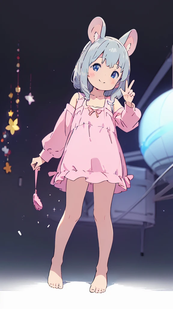 ((masterpiece))((Highest quality))Mouse Ears、girl、smile、blush、Flat Chest、Are thin、、low length、Gray Hair、blush、Are standing、Whole body image、Even your toes are visible、Eye level on face、front、No background、Mouse pose、真frontのアングル、