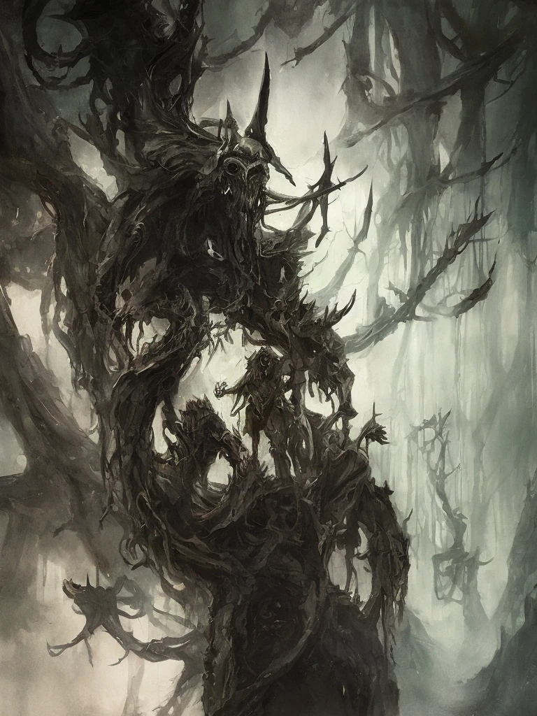 The Grim Reaper, horrifying, menacing, high chaos, dark academia atmosphere, intricate work by Johan Grenier style, Alyssa Monks style