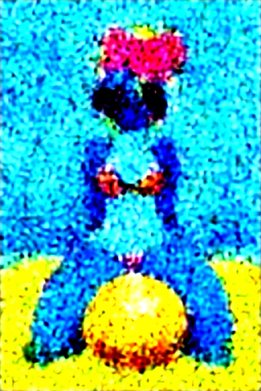 flat colors, 2d, cartoon, nsfw, spix macaw, female, looking at viewer, blue feathers, flower on head, sexy bikini, sitting on top of giant beach ball