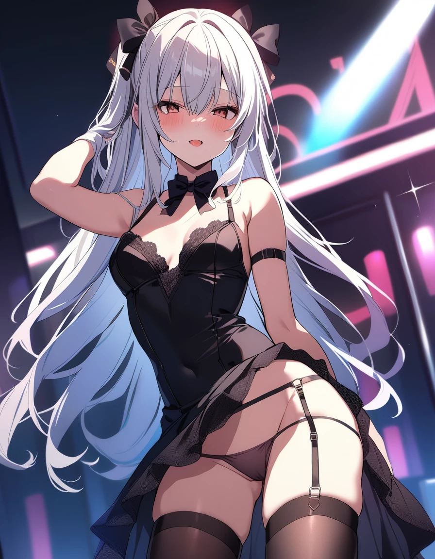 15 year old prostitute without panties, In stockings, in club