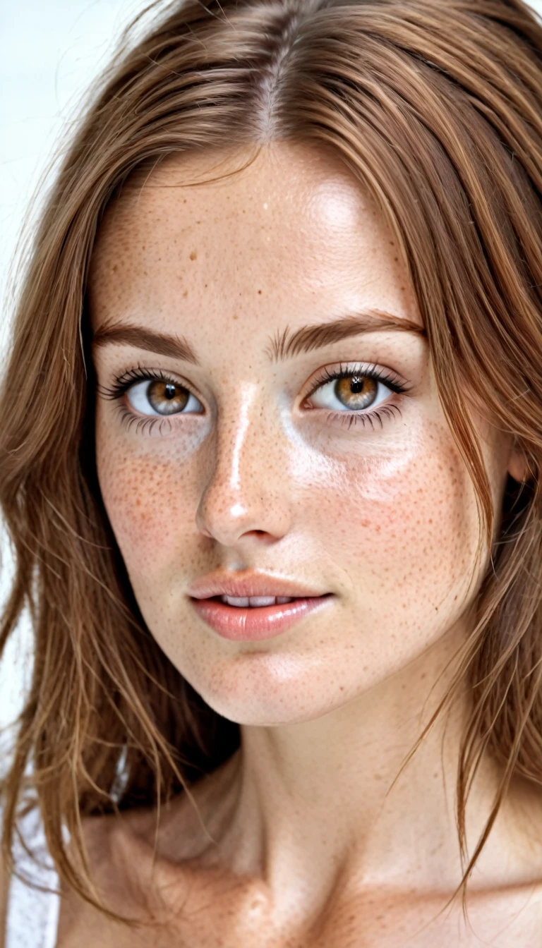 Gorgeous brown haired white woman with freckles