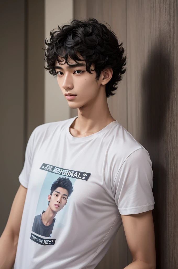 Male, 19 years old, 175 cm tall, skinny, weak, with black curly hair and Asian features, a little bit closed and immature gay boy

