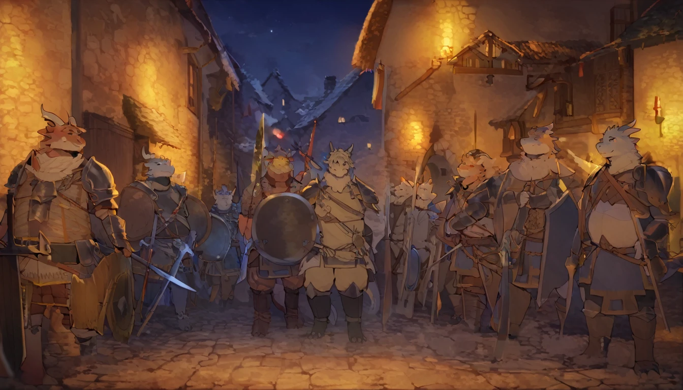 Dragon, male, furry anime,fat, chubby,perfect body, detailed face,paladin,wearing Medieval adventure equipment ,A heavy greatsword on the back, Holding a large shield , medieval times, village,anthro,doujin,yaoi,fantasy world ,isekai, adventure,boukensha, masterpiece, Sinematic lighting,accurate, extremely detailed,artstation artwork,by quanjiang 
