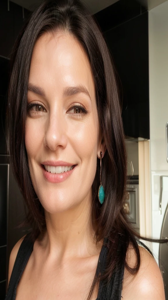 smiling woman with dark hair and earrings in a kitchen, profile image, 4 5 them, sandra chevier, headshot profile imageture, 5 5 them, taken at the beginning of 2020, 4 0 years, dawn Mcteigue, powder Nándor Katona, niele toroni, profile image, Geri Keary, profile imageture