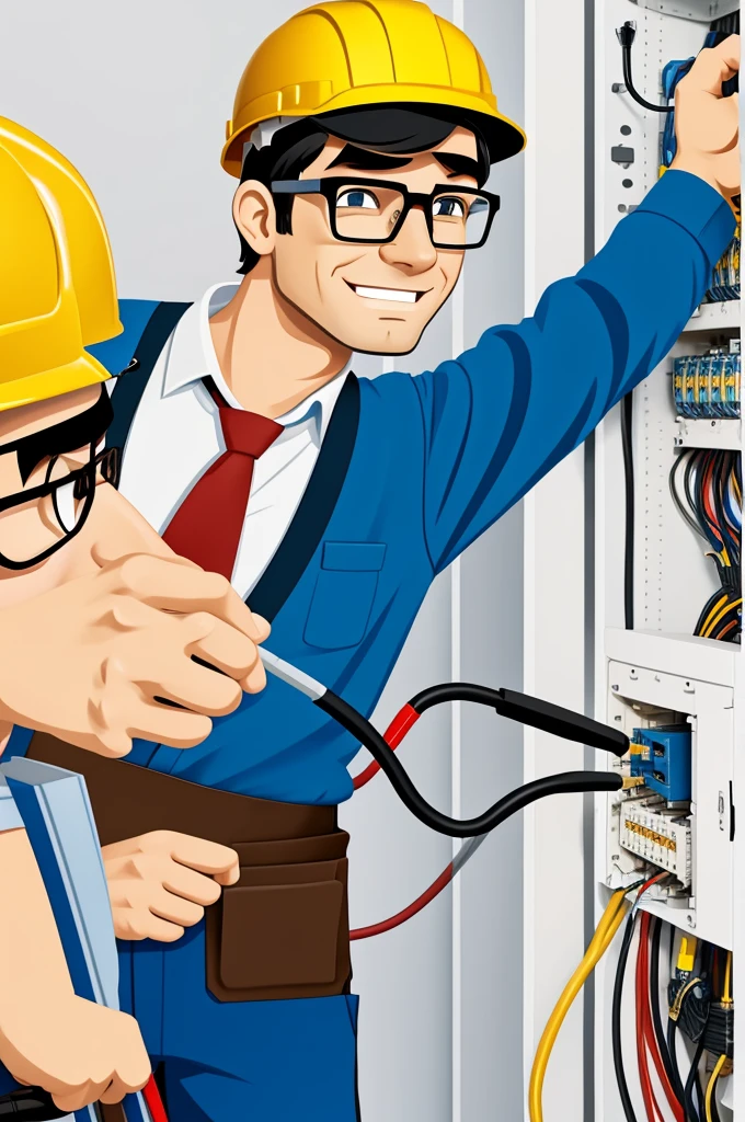 Electrician worker with glasses cartoon 