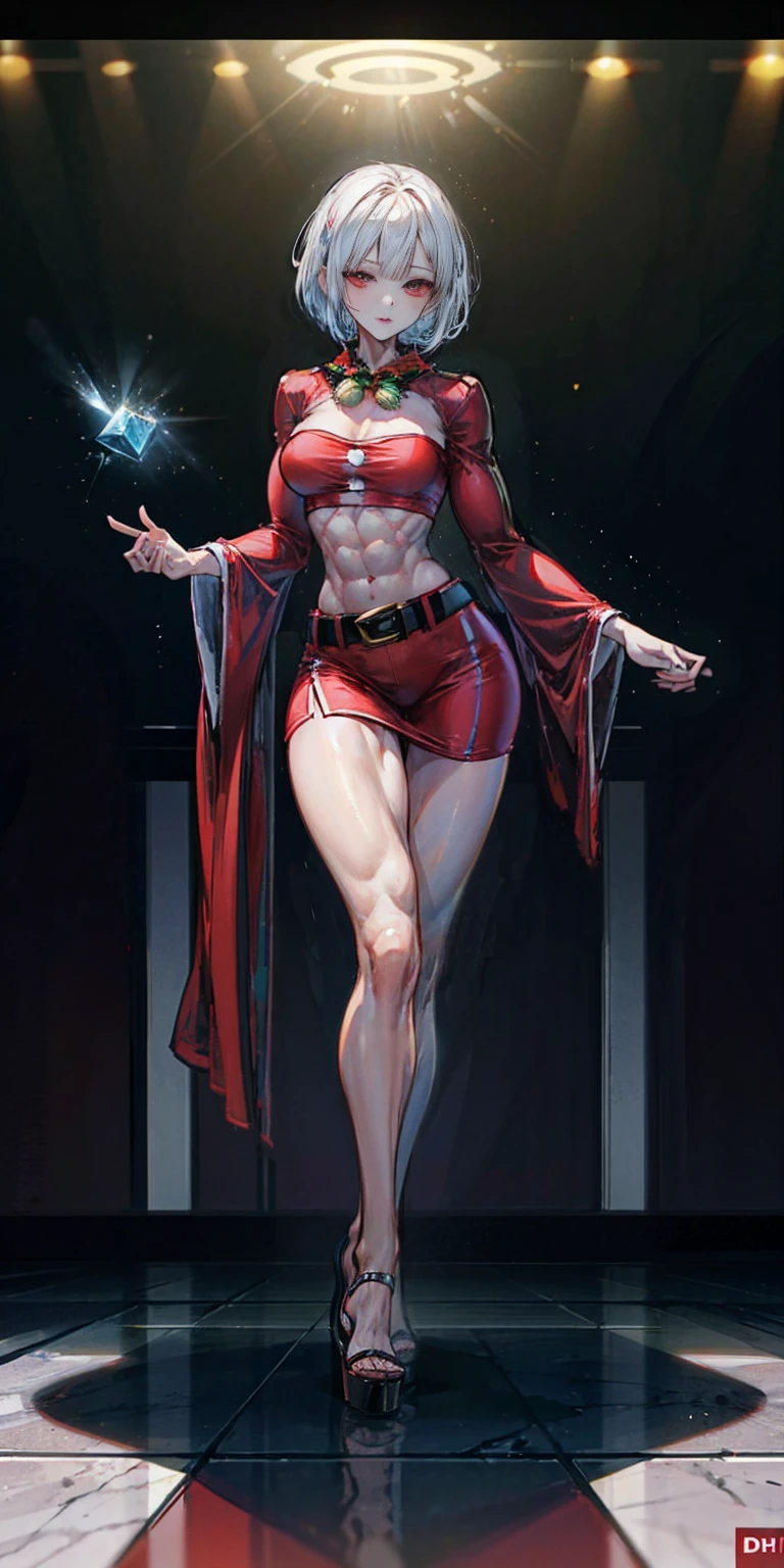 (((1 girl))), (Cassia Orsellio), (short white hair), (Red eyes), , (((wearing a sexy Santa suit))), (Full body view), (in the motel room), (((slender, muscular legs))), thin waist, Stomach Muscles, big ass, (((Full body photo))), black high heel shoes, (standing with one eye closed and showing her very sensual tongue), (((very sensual expression))), (HDR), eye reflection, extended eyes, extended eyes, moody, cheered up, minimalism, cheered up style, ray tracing, cinematic lighting, cinematic lighting, shine, shine, jpeg artifacts, bright light, rays of god, ray tracing, drop shadow, panorama, Sony FE, from behind, below, below, UHD, piece of teacher, necessary, necessary, anatomically correct, super detail, high quality , Best Quality , very high, 16k