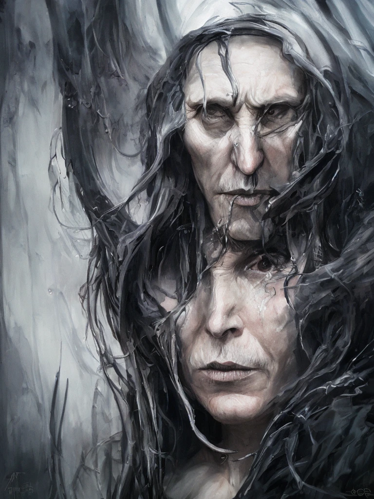 Portrait of the Grim Reaper with dark eyes, high chaos, dark atmosphere, intricate details, by Johan Grenier style, Alyssa Monks style