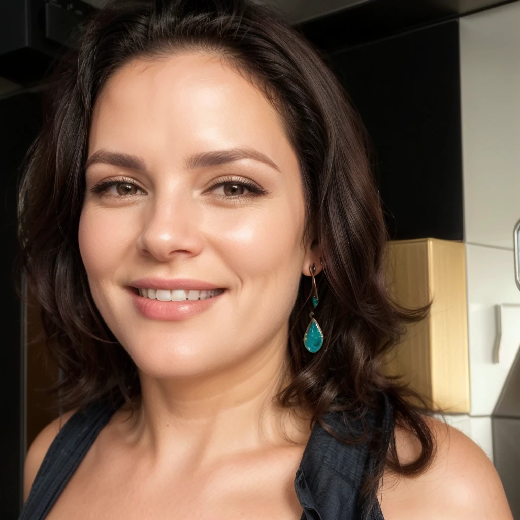 smiling woman with dark hair and earrings in a kitchen, profile image, 4 5 them, sandra chevier, headshot profile imageture, 5 5 them, taken at the beginning of 2020, 4 0 years, dawn Mcteigue, powder Nándor Katona, niele toroni, profile image, Geri Keary, profile imageture