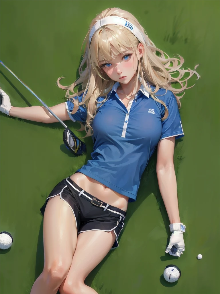 high quality,HD,16k,sharp lines,1 girl,Female golf athlete ,cute face, large breasts, nice legs,At the golf venue,focus girl,detailed beautiful face,detailed clothes,beautiful eyes,cool,dynamic angle