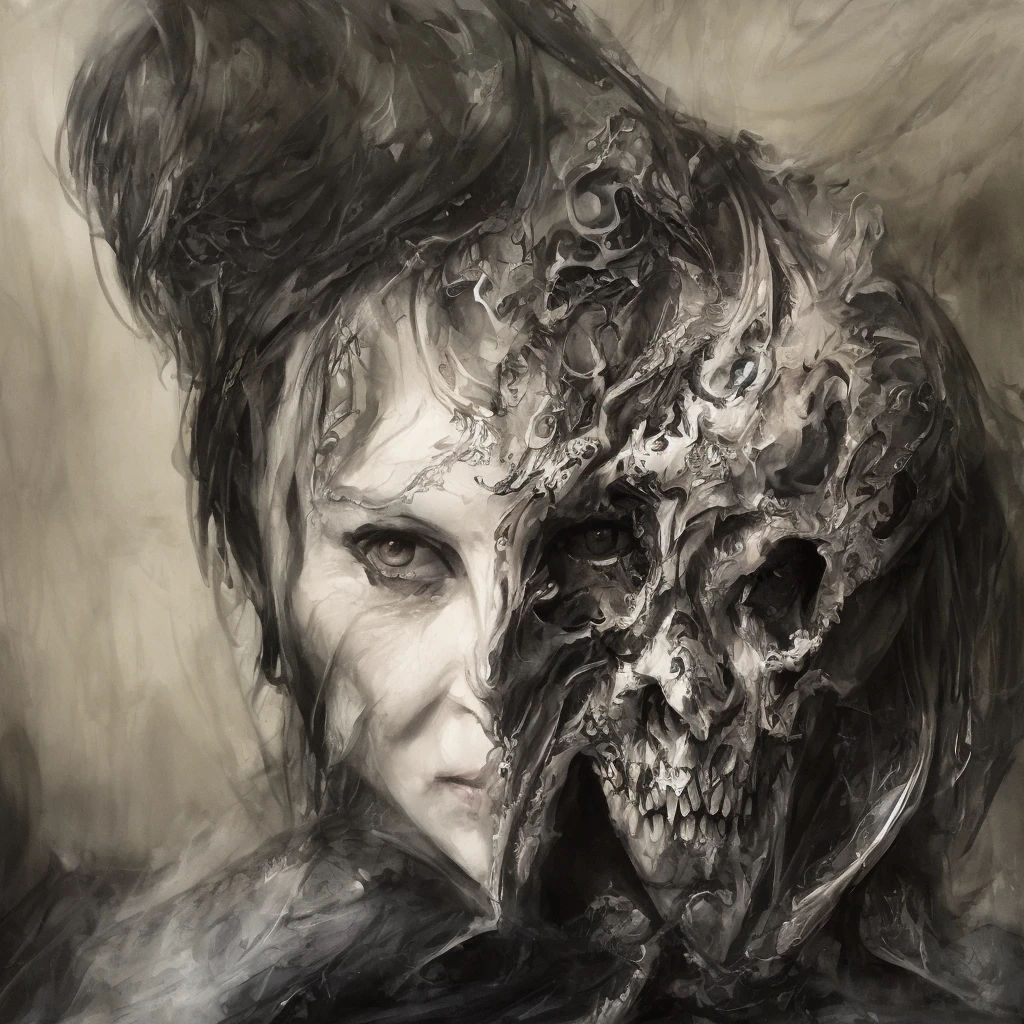 Portrait of the Grim Reaper with dark eyes, high chaos, dark atmosphere, intricate details, by Johan Grenier style, Alyssa Monks style
