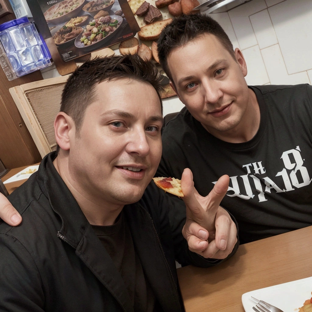 There are two men sitting at a table with a plate of food., stocky, taken at the beginning of 2020, Neil Blevins e Jordan Grimmer, black and red, Greg Rutkowski and Rob Ross, Justin Gerard e Greg Rutkowski, Ivan Shishkin e Greg Rutkowski, greg rutkowski e jakub rebelka