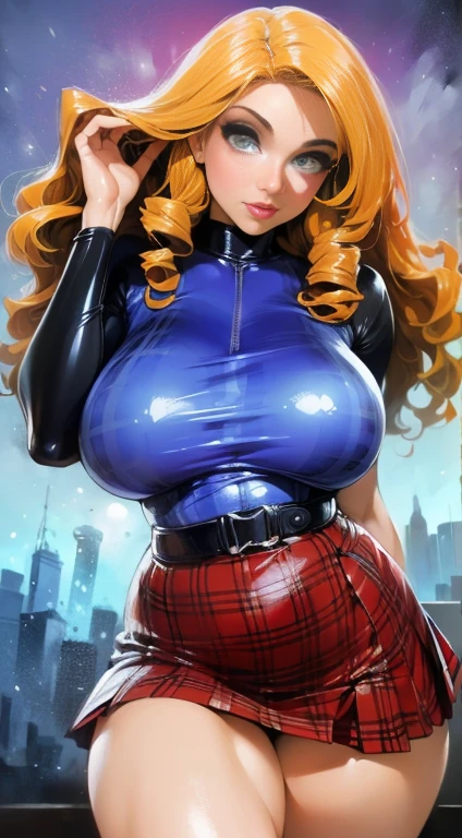 Not Frank Cho style, whole body, 20 harder – Cany Barbi, Sexy busty bimbo, seducer, Red lips, stylish blonde hair, shining skin, make up , ((black latex top, plaid hip skirt, firm skin)), ((perfect smooth skin, huge fake breasts:3.2 tight neckline:2, Waist slender, toned legs)), (photoshotrealisitic, photoshot, work of art, realisitic, Reality, photoshotReality, hight contrast, realisitic skin texture, best qualityer, ultra high resolution, pose sexy
