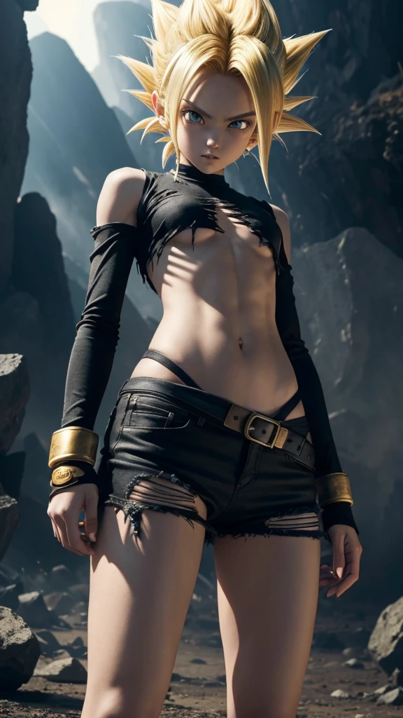 Dragonball Z: skinny, pitite 13 year old girl; fighter, super sayan, torn black clothes, NSFW